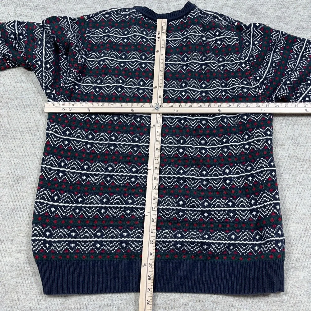 Vintage Grandpa Sweater Men XLT Blue Red Heavy Chunky Knit Geometric Nordic 90s‎